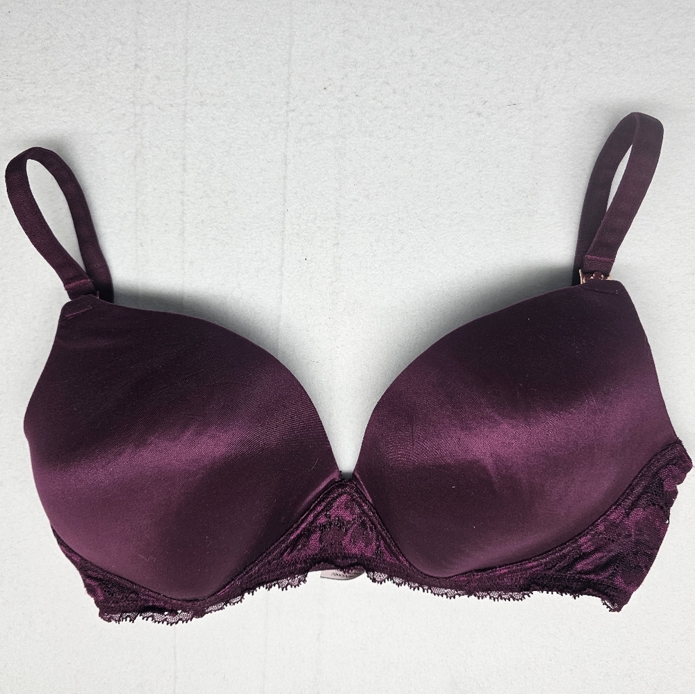 Victoria's Secret Burgundy Lace‎ Trim Push Up Bra Adjustable Straps